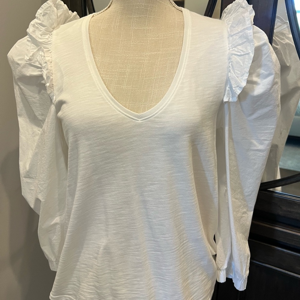 NationLTD white mixed fabric top- Small